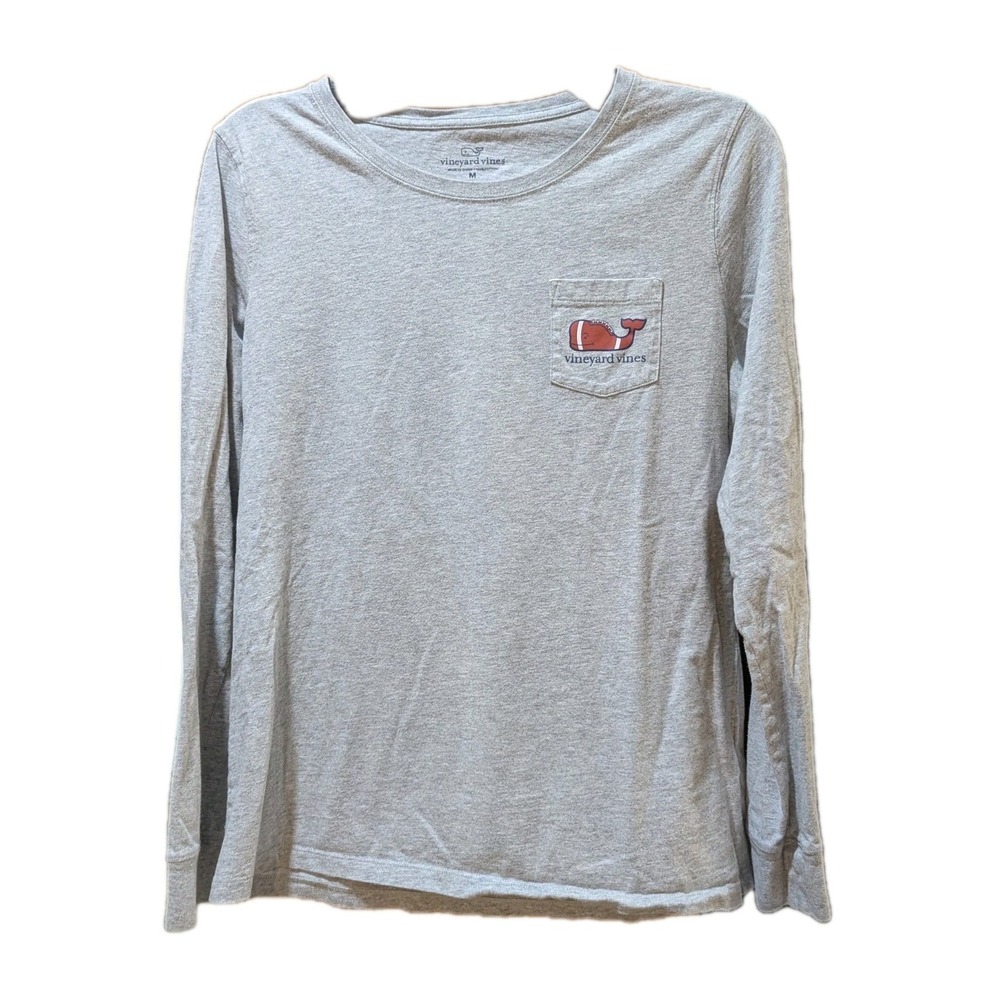 Vineyard Vines Football Fish Logo Gray Long Sleeve T-shirt Youth Medium